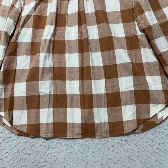 Ann Taylor LOFT Women's Medium Button Down Plaid Shirt Burnt Orange White Cotton - Picture 12 of 12